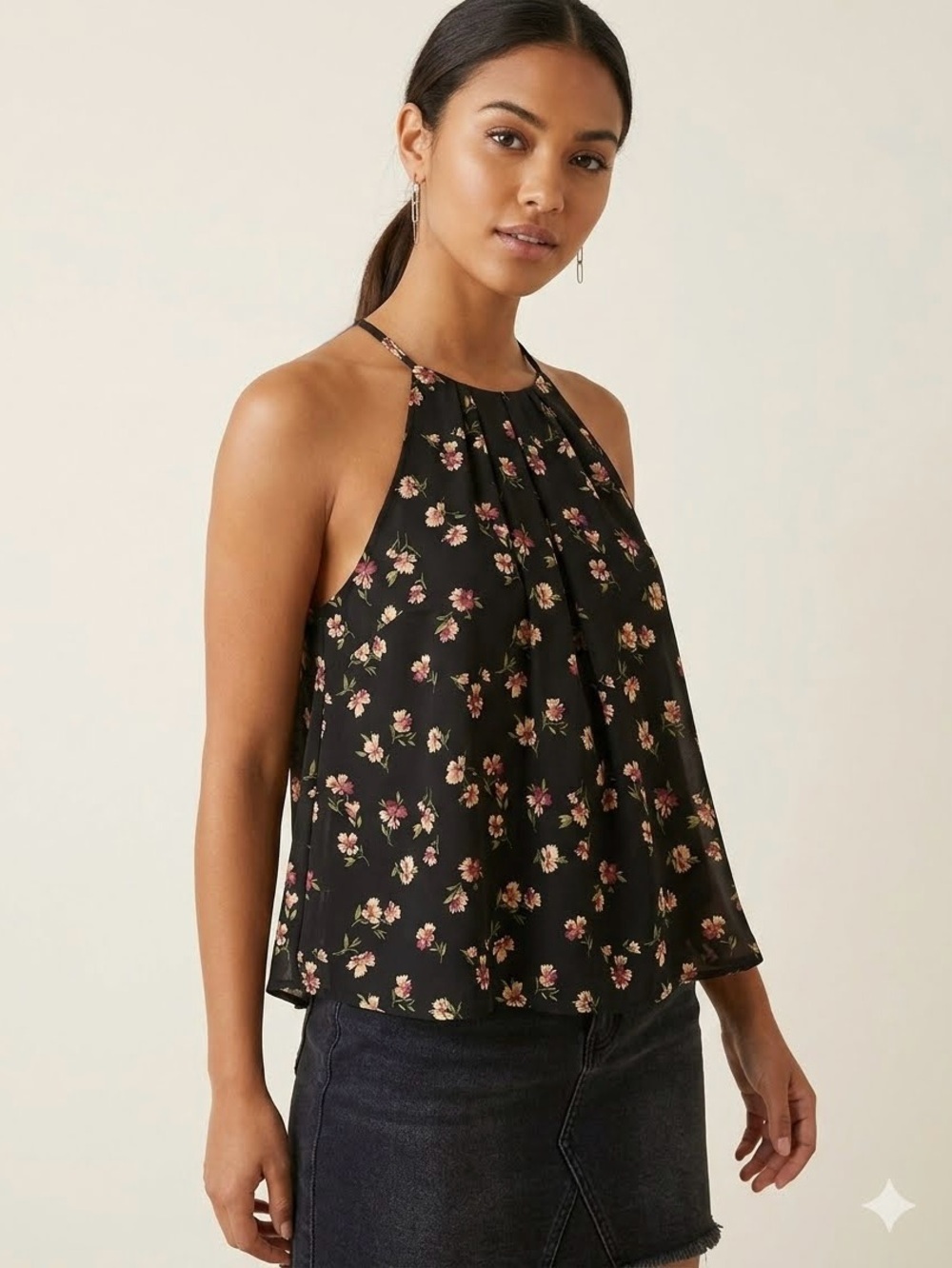 Forever 21 Chiffon Floral Halter Tank Top Size Medium